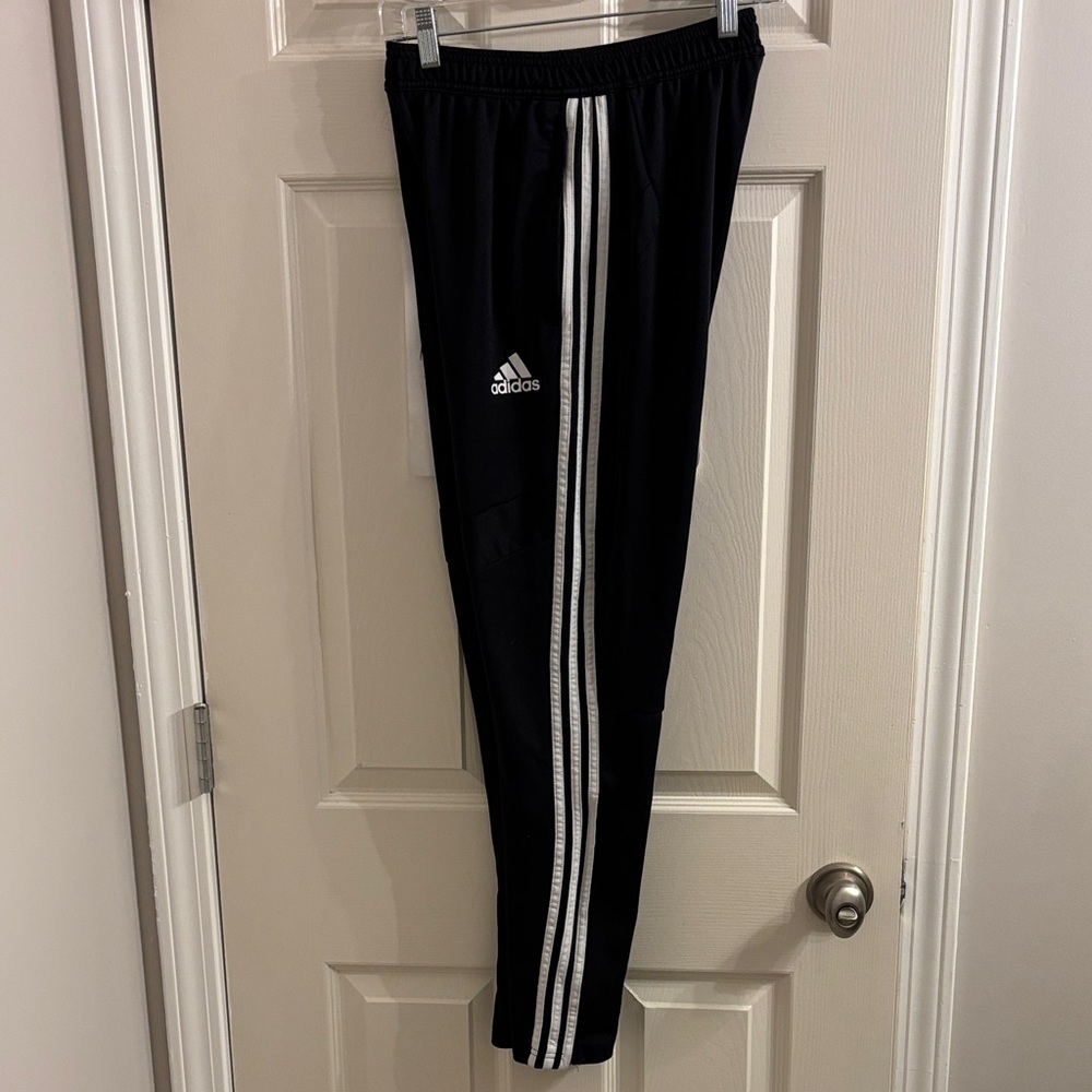 Adidas Kids/Youth Black Joggers with White Stripes